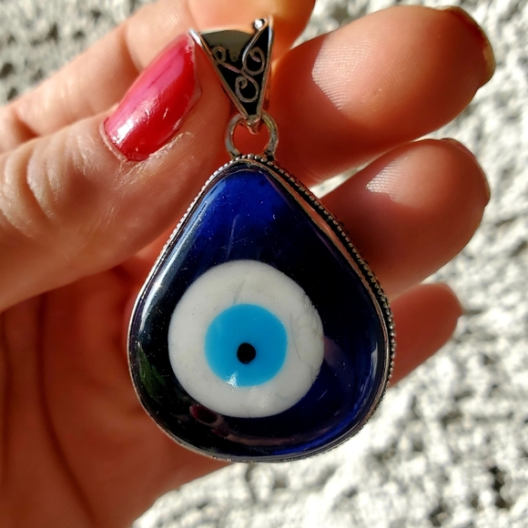 New Blue Evil Eye Antique Design 925 Silver Pendant. - Picture 11 of 15